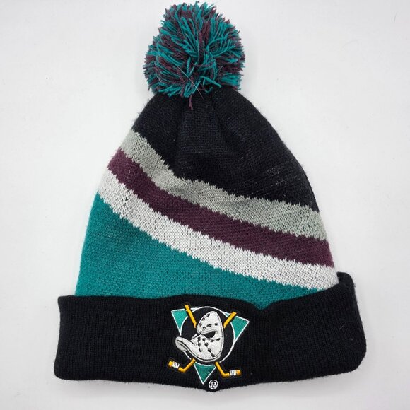 Anaheim Ducks Wild Wingers Kids Club Pom Beanie Striped Winter Hat One Size - Picture 1 of 8